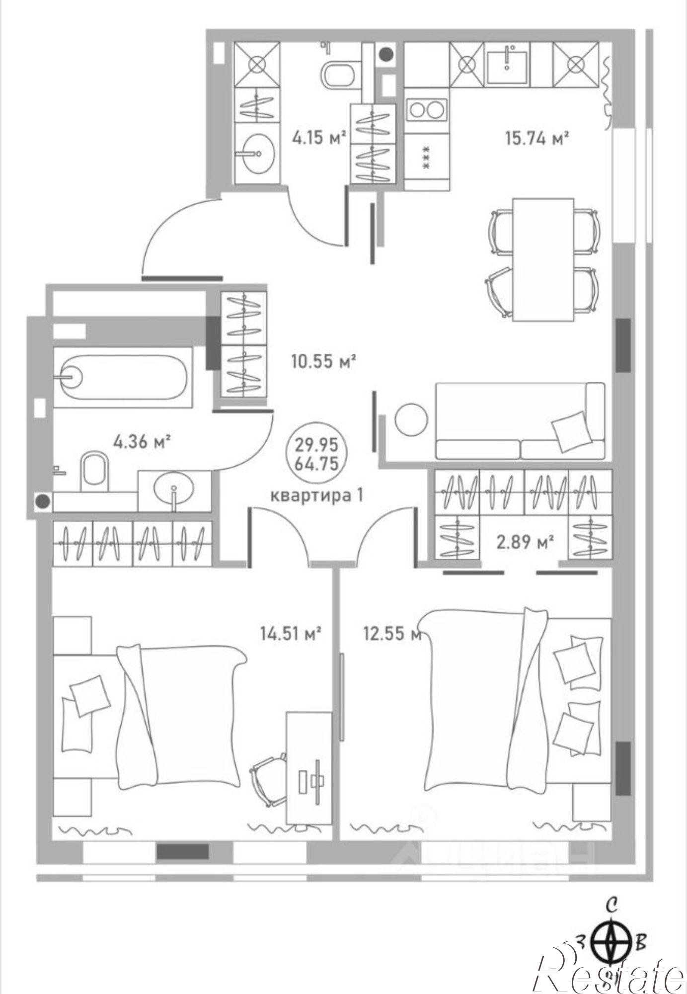 Купить квартиру за 22 662 500 рублей на переулок Островского, 66