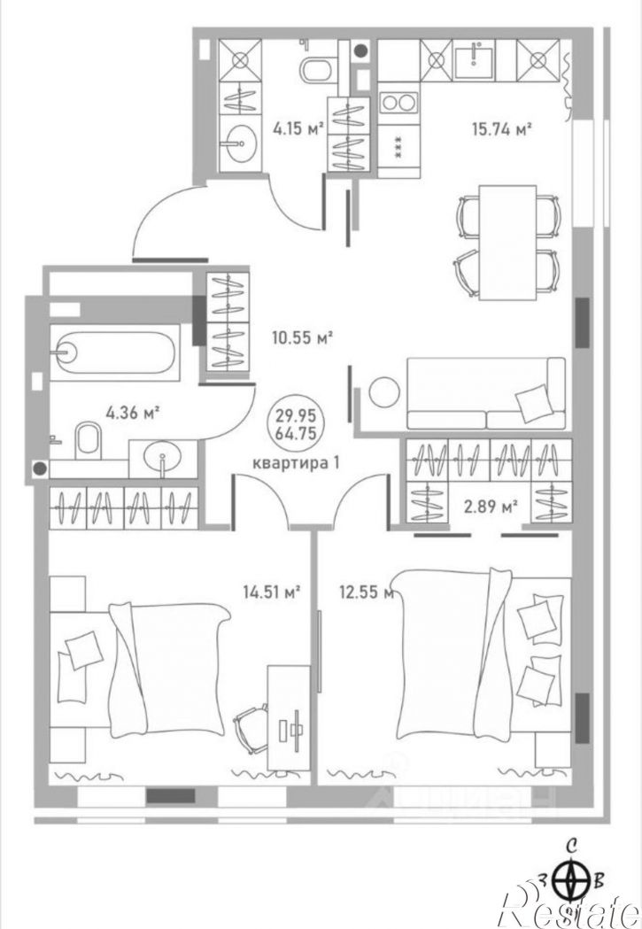 2-комн квартира переулок Островского, 66,  д. 66