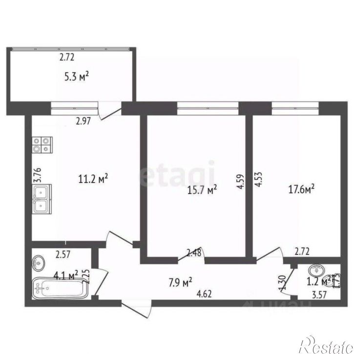 2-комн квартира ул Шаповалова, 1г 1,  д. 1г 1,  к. 1