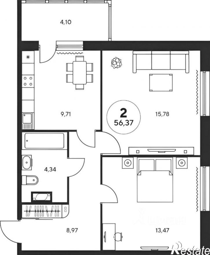 2-комн квартира проспект Сиверса, 30,  д. 30