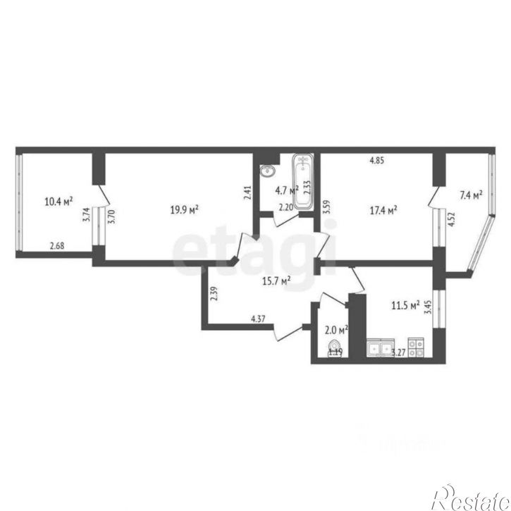 2-комн квартира проспект Королёва, 19,  д. 19