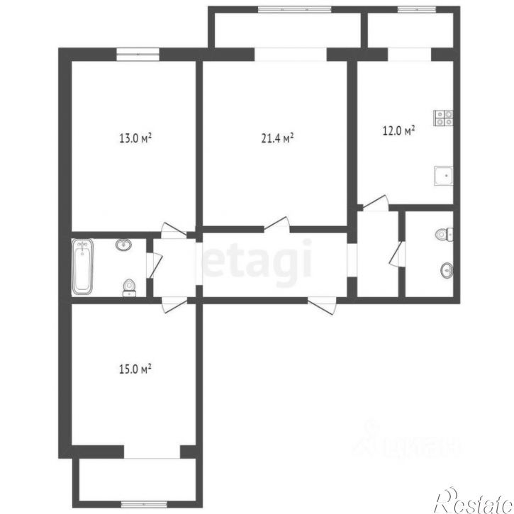 3-комн квартира Грибоедовский переулок, 2,  д. 2