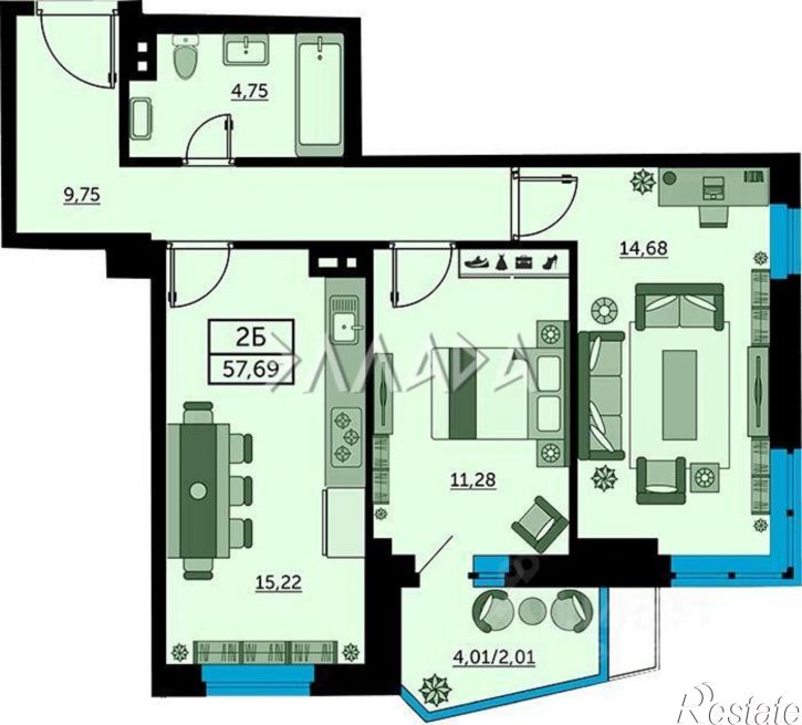 2-комн квартира улица Ларина, 45 с2,  д. 45 с2