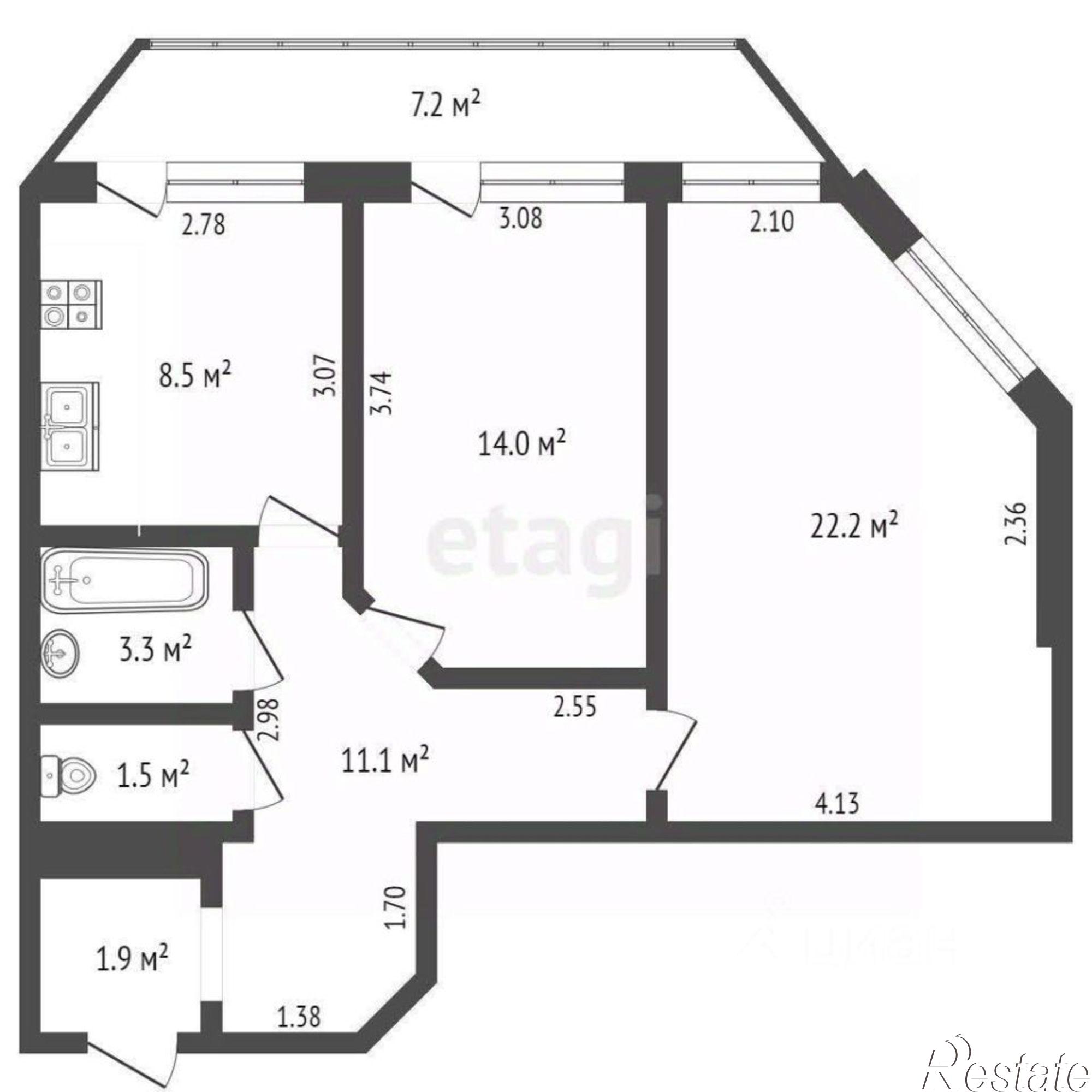 Купить квартиру за 14 900 000 рублей на улица Шаумяна, 26