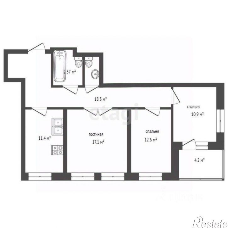 3-комн квартира улица Варфоломеева, 222А,  д. 222А