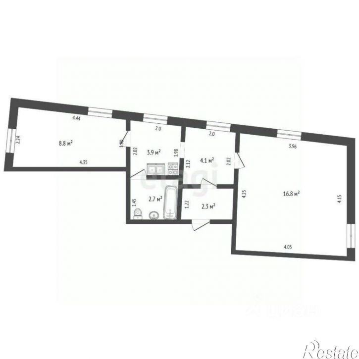 2-комн квартира переулок Островского, 115,  д. 115