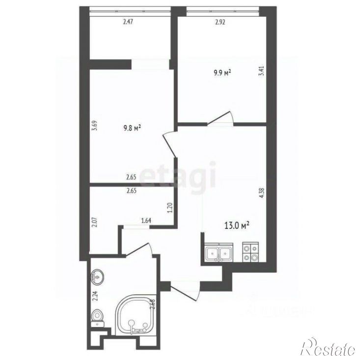 2-комн квартира ул Береговая, 6,  д. 6