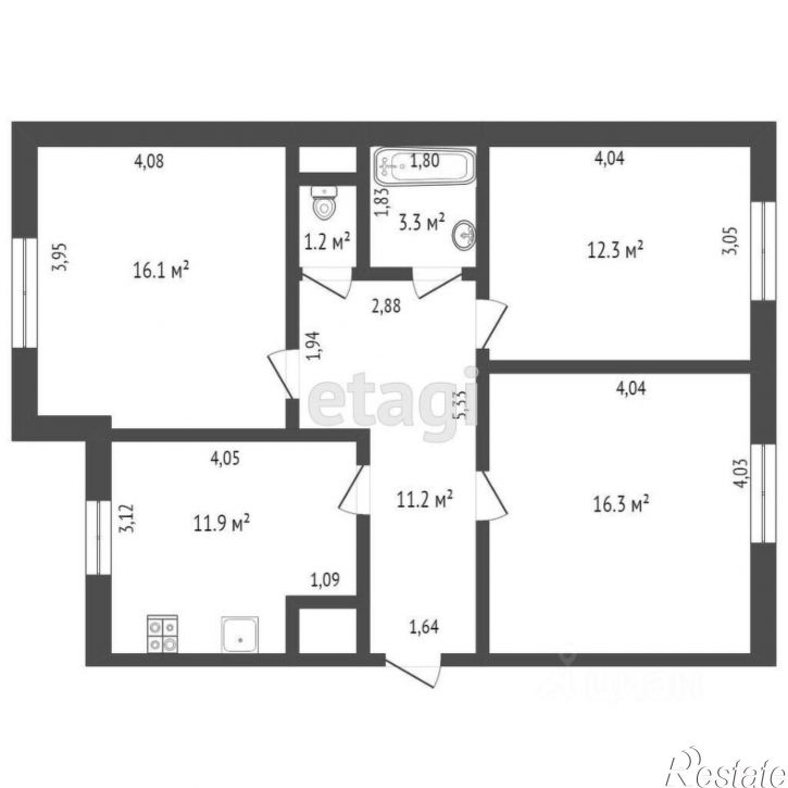 3-комн квартира улица Ерёменко, 98,  д. 98