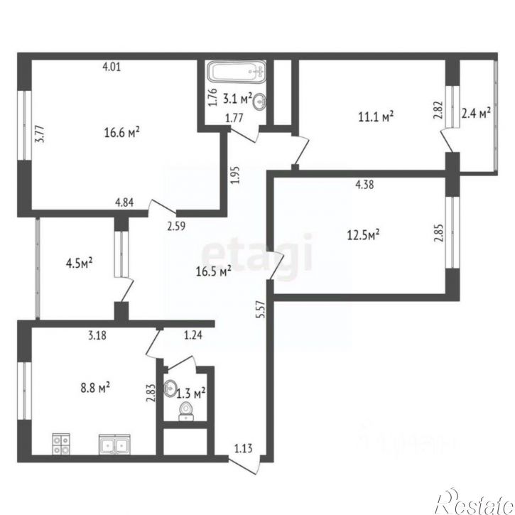 3-комн квартира ул Кривоноса, 3,  д. 3