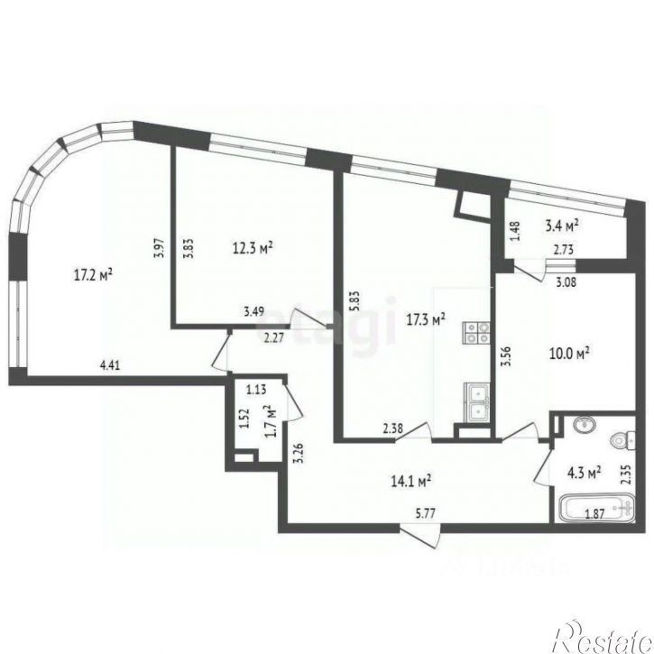 3-комн квартира Левобережная улица, 6/1 с1,  д. 6/1 с1