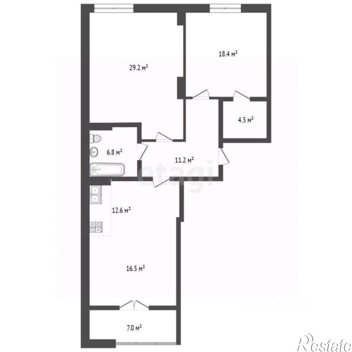 3-комн квартира Береговая улица, 6,  д. 6