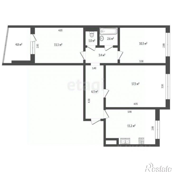 3-комн квартира Коммунистический проспект, 49 к1,  д. 49 к1