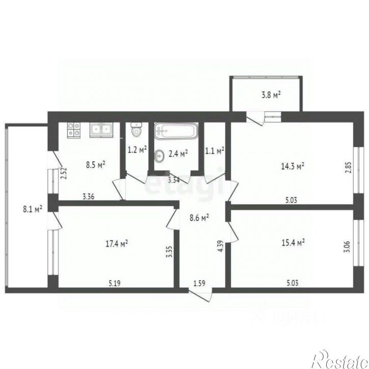 3-комн квартира улица Волкова, 8,  д. 8