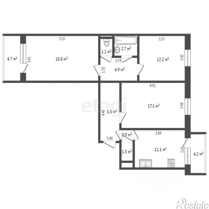 3-комн квартира