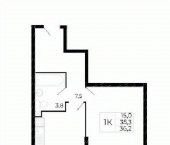 1-комн, 36 кв м, этаж 2/19 ул Назарько, 4