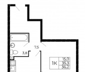 1-комн, 36 кв м, этаж 18/18 улица Назарько, 4