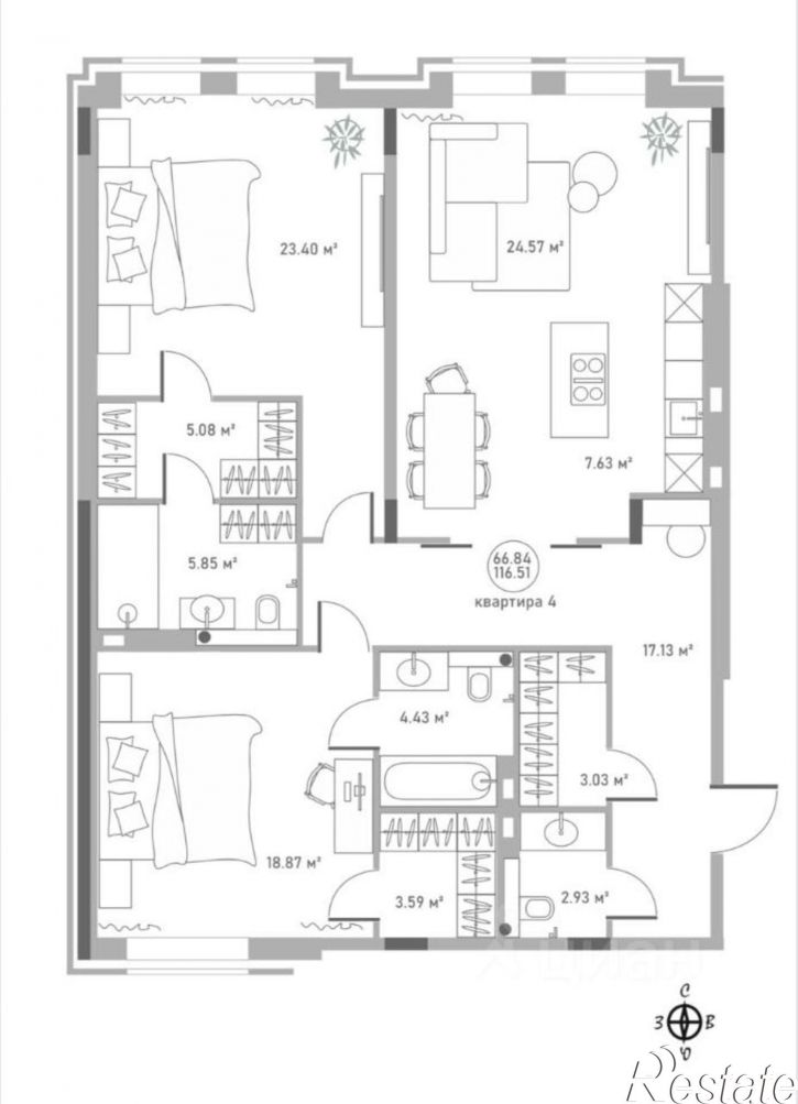 2-комн квартира в новом доме Пушкинская улица, 40,  д. 40