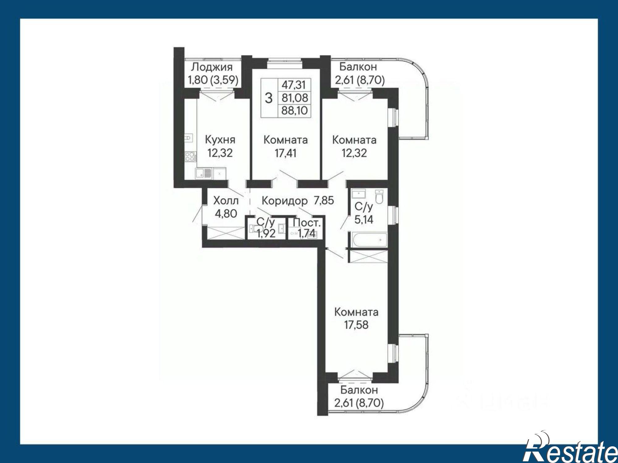 Купить квартиру за 15 582 100 рублей на Бориславский переулок