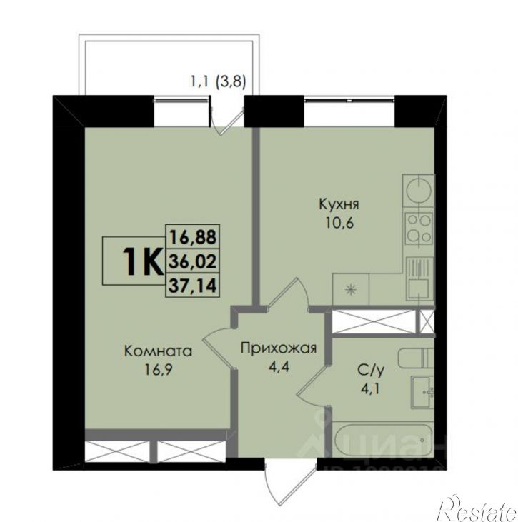 1-комн квартира в новом доме 2-я Пологая улица, 17,  д. 17