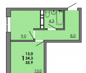 1-комн, 35 кв м, этаж 16/16 проспект Маршала Жукова