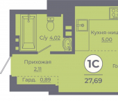 1-комн, 27 кв м, этаж 24/24 проспект Солженицына