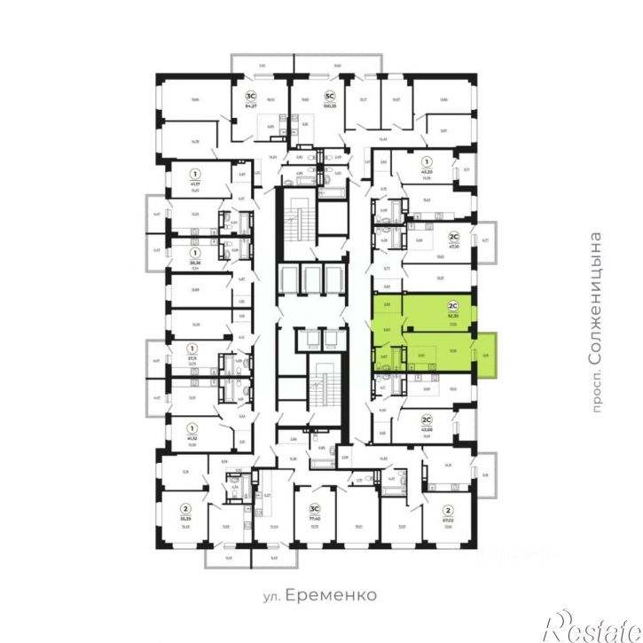2-комн квартира в новом доме улица Ерёменко, 113