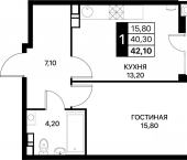 1-комн, 42 кв м, этаж 8/20 Берберовская улица