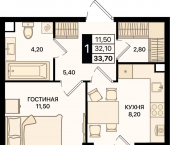 1-комн, 33 кв м, этаж 1/15 проспект Шолохова