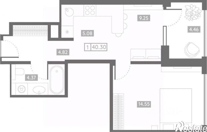 1-комн квартира в новом доме Грибоедовский пер, 2,  д. 2