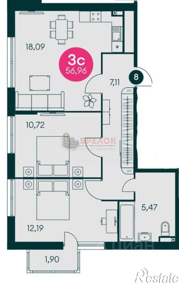 3-комн квартира ул Малиновского, 33Б,  д. 33Б