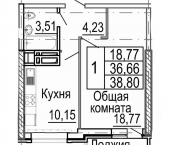 1-комн, 41 кв м, этаж 16/24 Андижанский переулок, 3