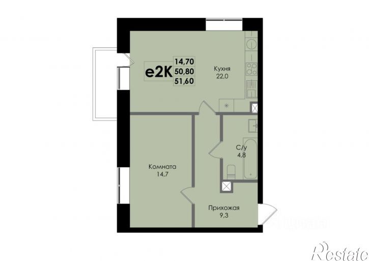 2-комн квартира в новом доме Курская улица
