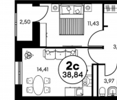 2-комн, 39 кв м, этаж 23/25 улица Текучёва, 205