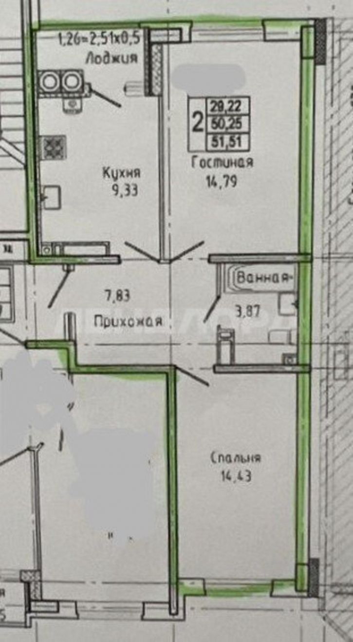 2-комн квартира улица 45-я Линия, 60/72