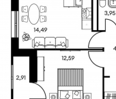 2-комн, 41 кв м, этаж 2/25 улица Текучёва, 205