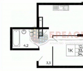 1-комн, 34кв м, этаж 9/18 улица Назарько, 4