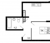1-комн, 34кв м, этаж 9/18 улица Назарько, 4