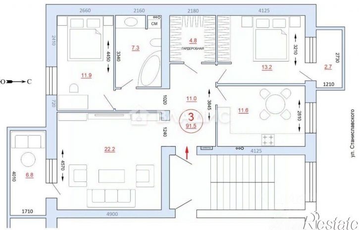 3-комн квартира улица Станиславского, 46,  д. 46