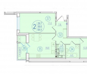 2-комн, 64 кв м, этаж 5/23 ул Благодатная, 163