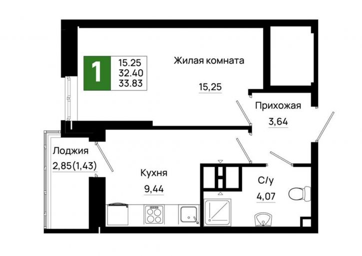 1-комн квартира в новом доме Элеваторный переулок, д.1