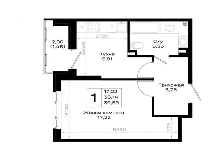 1-комн квартира в новом доме Элеваторный переулок, д.1