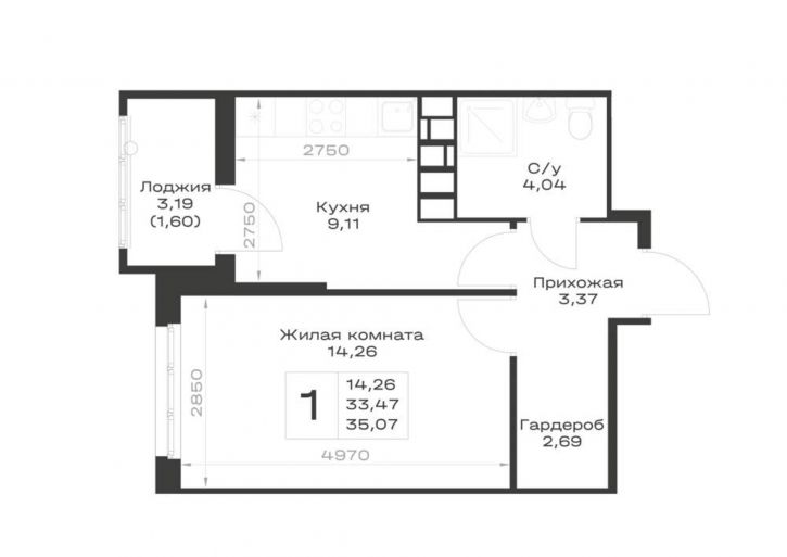 1-комн квартира в новом доме Элеваторный переулок, д.1