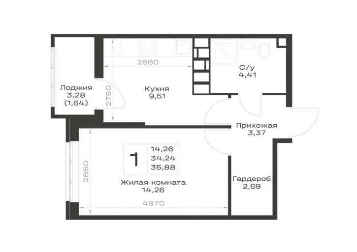 1-комн квартира в новом доме Элеваторный переулок, д.1