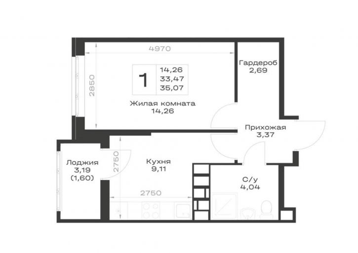 1-комн квартира в новом доме Элеваторный переулок, д.1