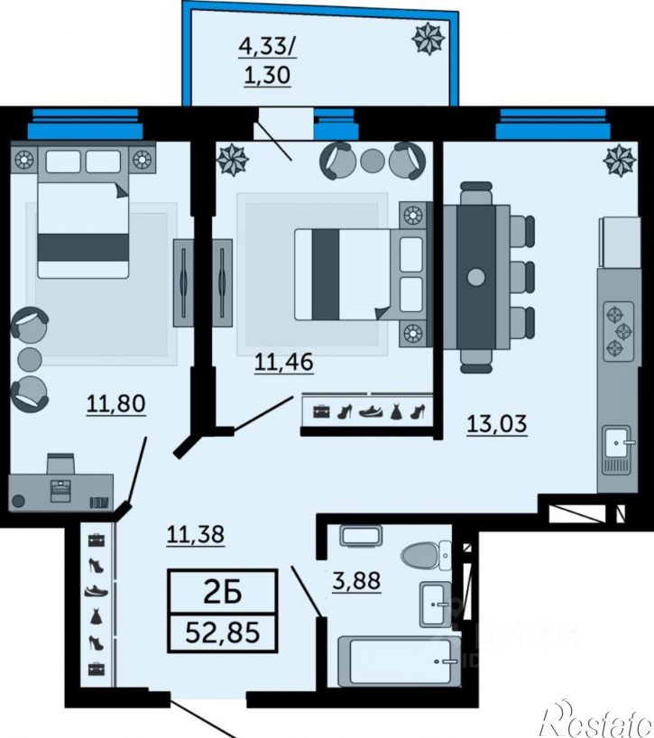 2-комн квартира в новом доме ул 23-я линия, 54 12,  д. 54 12,  к. 12