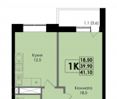 1-комн, 41 кв м, этаж 4/22 Курская улица