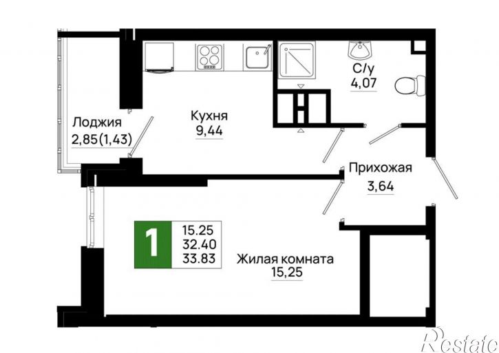 1-комн квартира в новом доме Элеваторный переулок, д.1