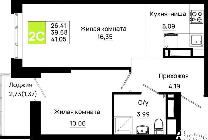 1-комн квартира в новом доме Элеваторный переулок, д.1
