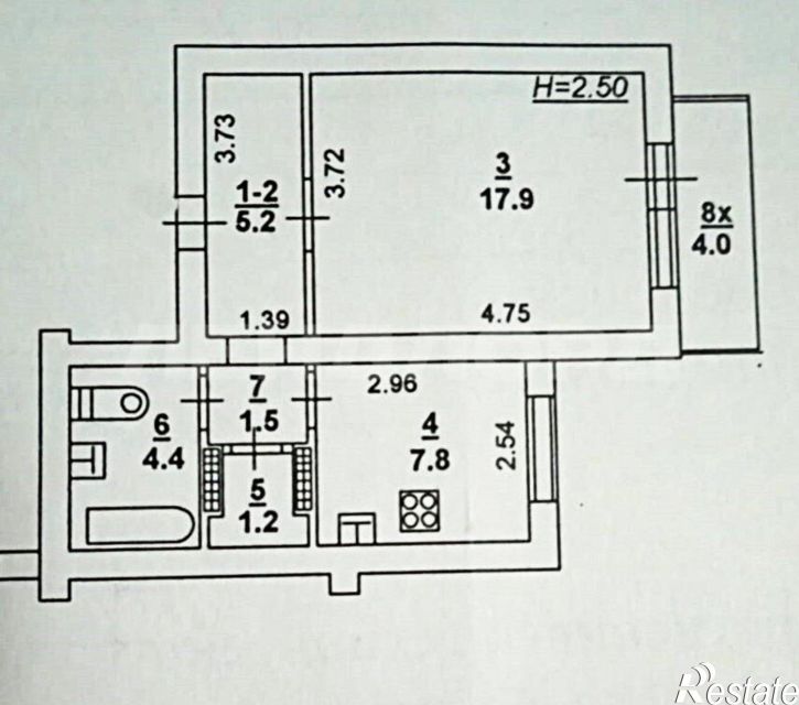 1-комн квартира Грибоедовский переулок, 2