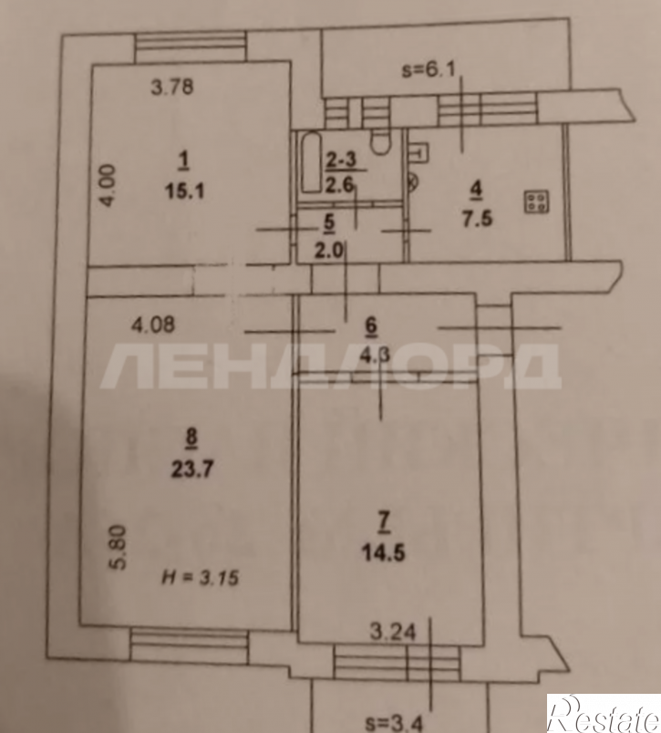 3-комн квартира улица 17-я Линия, 2/8